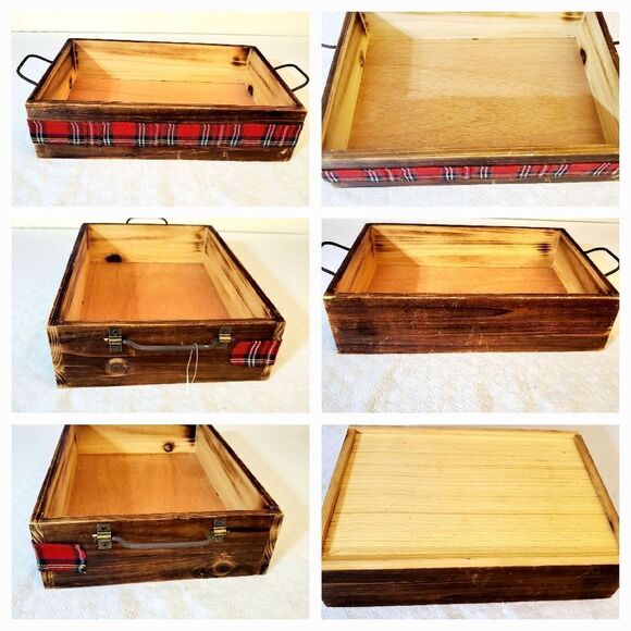 Plaid Decorated Wooden Tray Set - Picture 2 of 9